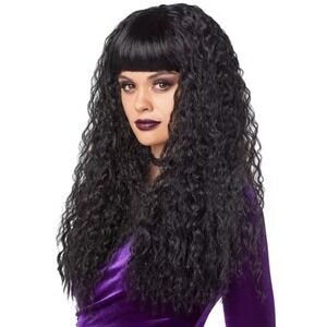 NEW Spirit Halloween Black Crimped Curls Costume Wig Adult Party Cosplay Gothic